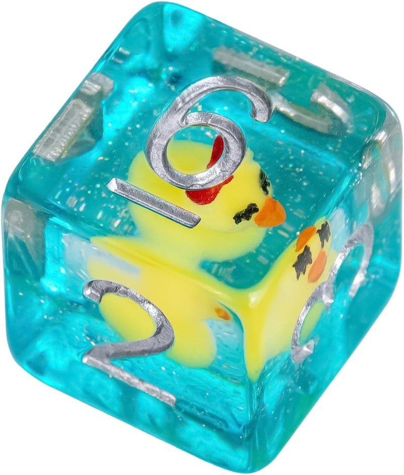 cusdie DND Dice Set - 7-Piece Transparent Resin Dice with Bow-Tied Duck Design, Perfect for Board Game Enthusiasts, Gifts, and Collectors - Comes with Velvet Pouch (Yellow Duck w/Bow) - Image 2